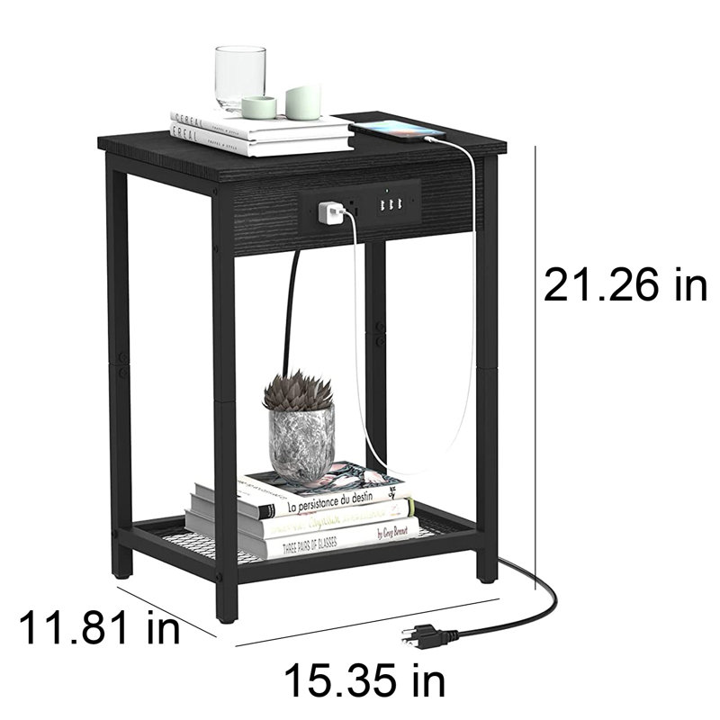 End Table Set and Built-In Outlets, Black