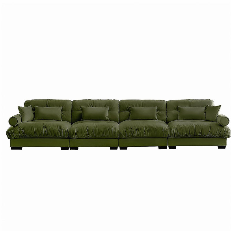 Canapé modulaire surdimensionné en velours super confortable avec repose-pieds mobile, Vert olive