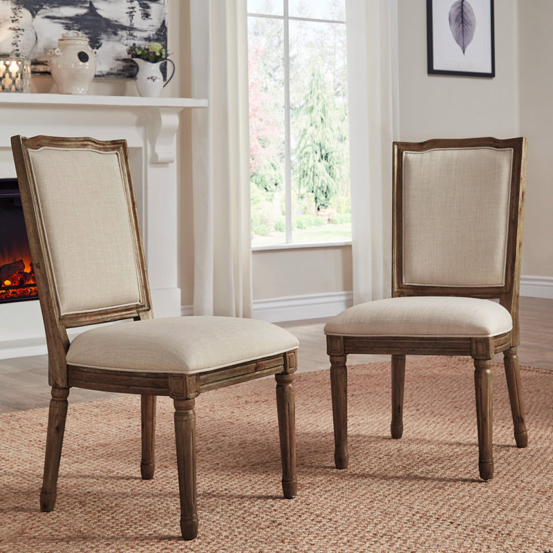 Chaise d'appoint rembourrée ornée Hildemar, Beige, Brun