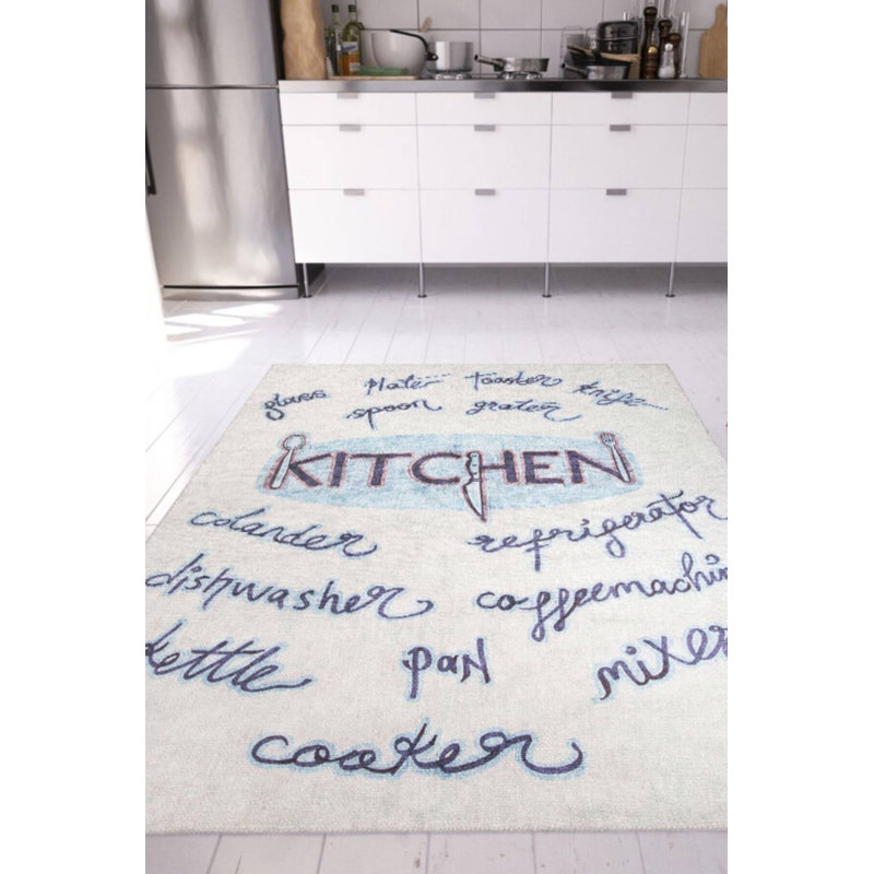 Tapis décoratif blanc Kitchen Blue, Rectangle 8 pi 3 po x 11 pi 6 po