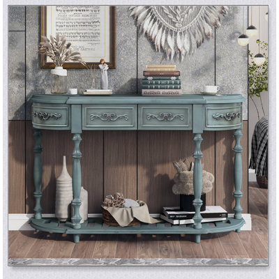 Console moderne et contemporaine courbée avec beaucoup de rangement, parfaite pour les vestibules et les salons