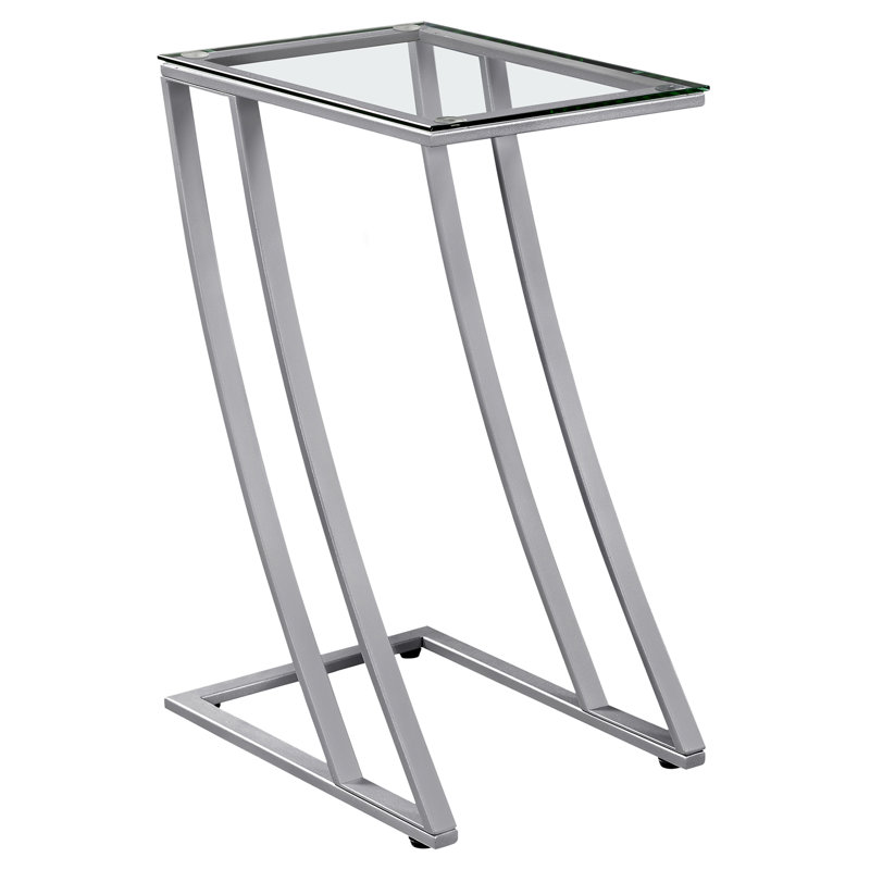Cannava Accent Table, C-shaped, End, Side, Snack, Living Room, Bedroom, Metal, Tempered Glass, Silver