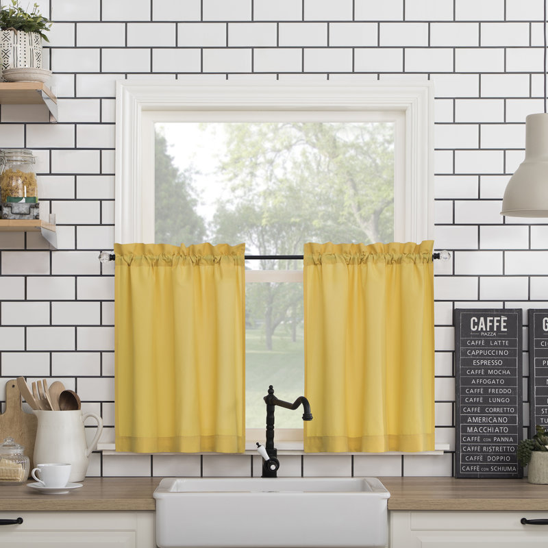 Semi-Sheer Rod Pocket Curtain Valance and Tiers - Basics by Wayfair™, Yellow, 54" W x 24" L