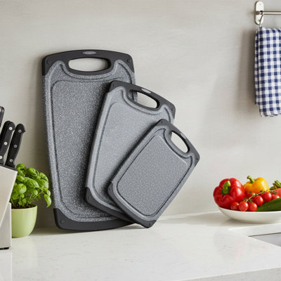3-Piece Plastic Cutting Board Set - Dishwasher Safe, Non-Slip, Built-In Juice Grooves & Grinding Area - White