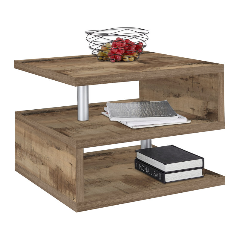 Cauan Floor Shelf Coffee Table with Storage, 41H x 55W x 55L cm, Medium Wood