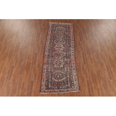 Tapis de couloir géométrique rétro bleu 4 x 10