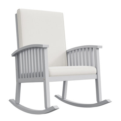 Chaise berçante d'extérieur en bois d'acacia avec siège rembourré pour la détente dans le patio
