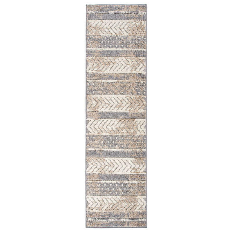 Tapis intérieur / extérieur gris / ivoire / beige Alphee, Tapis de couloir de 2 pi x 7 pi