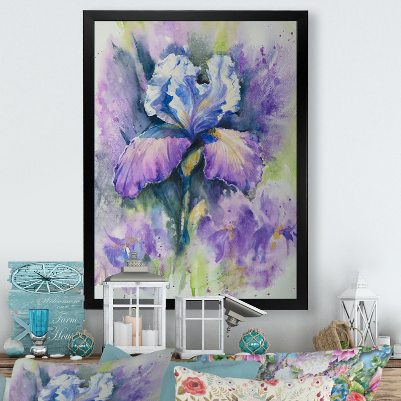 «Abstract Blue Iris Flower», reproduction d'art sur toile traditionnelle, Toile avec cadre photo noir