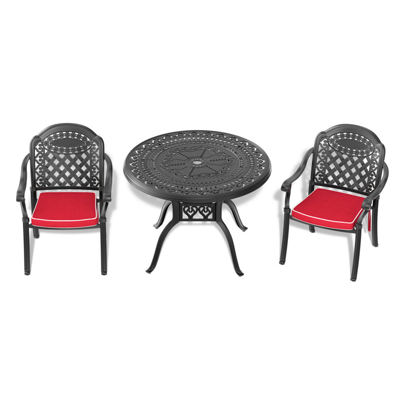 3 Aluminium Patio With Cushions - Weather , Stackable Design, Ergonomic Chairs For Maximum Comfort Cast Aluminum In Black , Space Efficient Storage