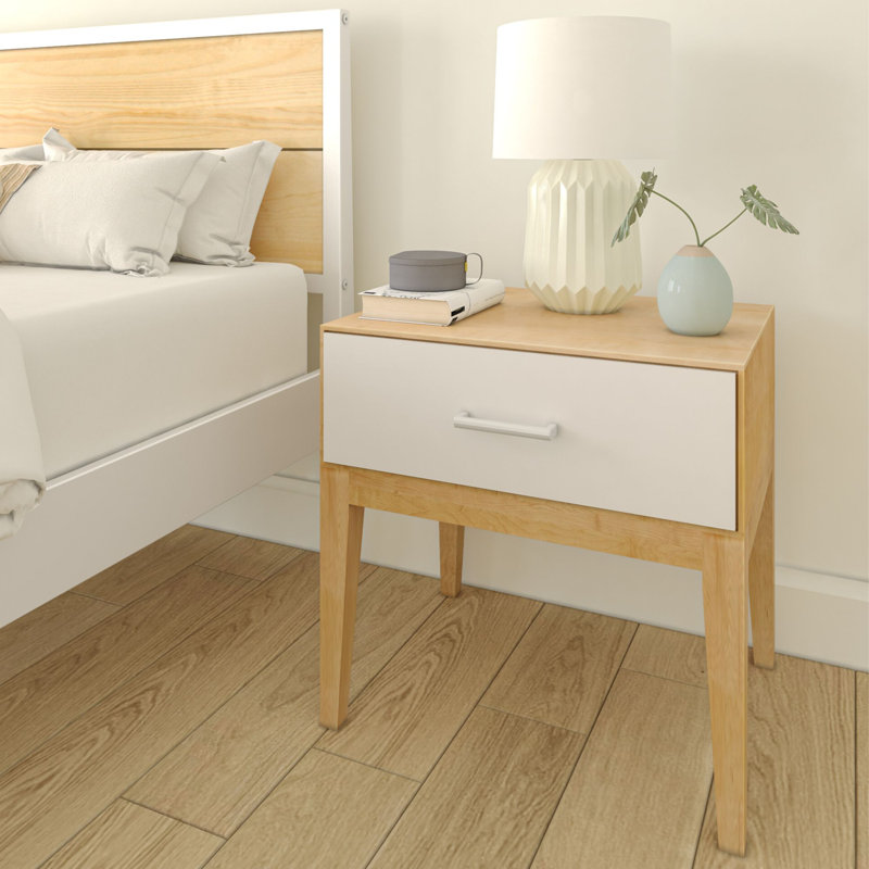 Lauritzen 19.25'' W Solid Wood Nightstand, White/Natural