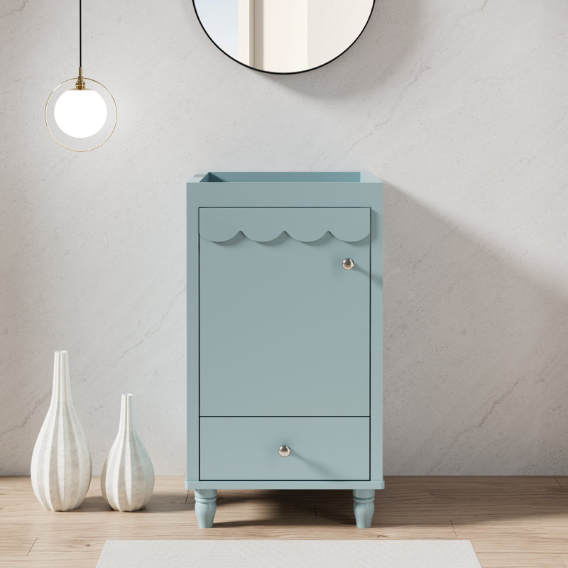 18" Freestanding Small Bathroom Vanity Base Only, Sink Not Included, Decorative Wavy Edge, Blue
