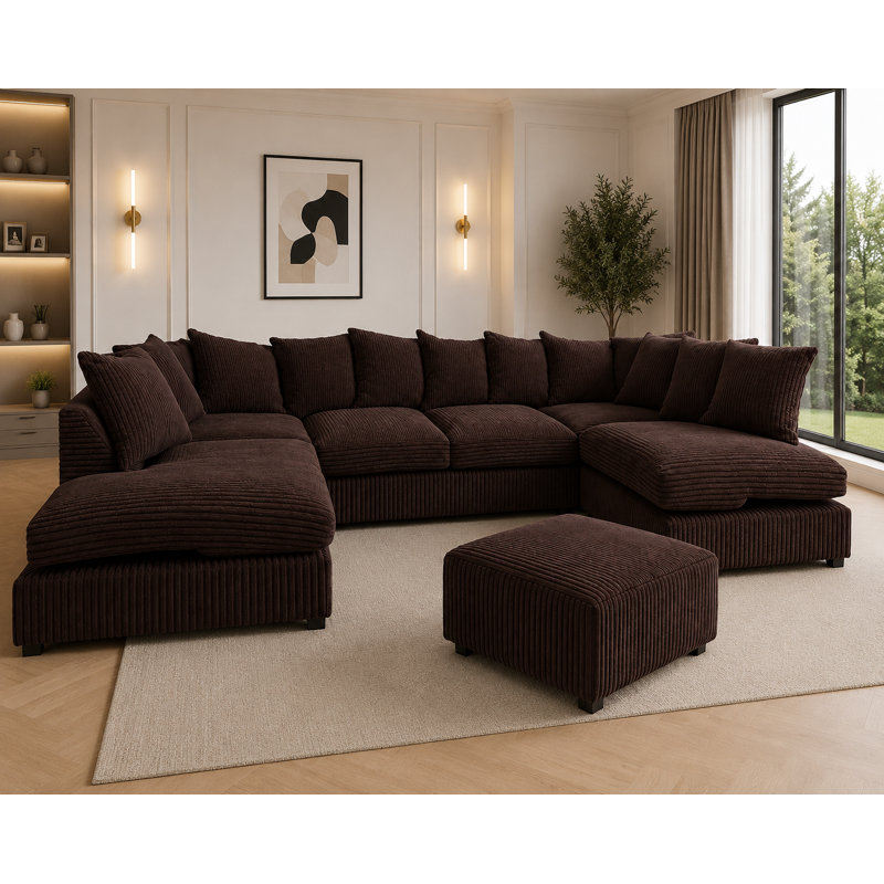 5 Seater Corduroy Corner Sectional, Chocolate
