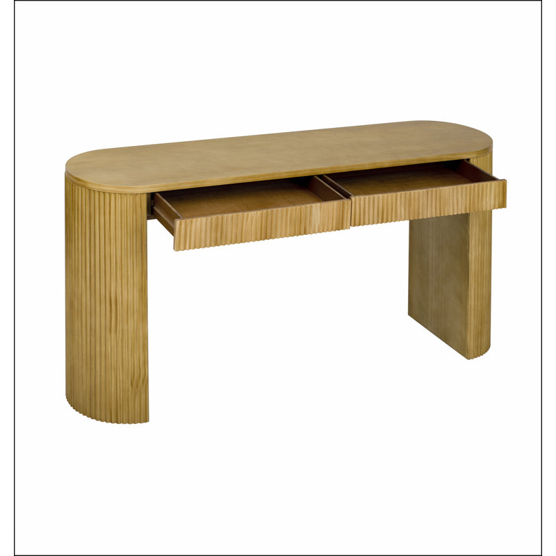 58.2" Entryway Table with Large Top and Dual Drawers,Console Table with Arched Sturdy Legs Stripe Design,Pine Veneer Sofa Table with Adjustable Feet for Living Room, Hallway,Foyer, Kitchen