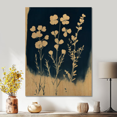 Wildflowers in Prussian Blue - Cottage Wooden Arched Wall Art