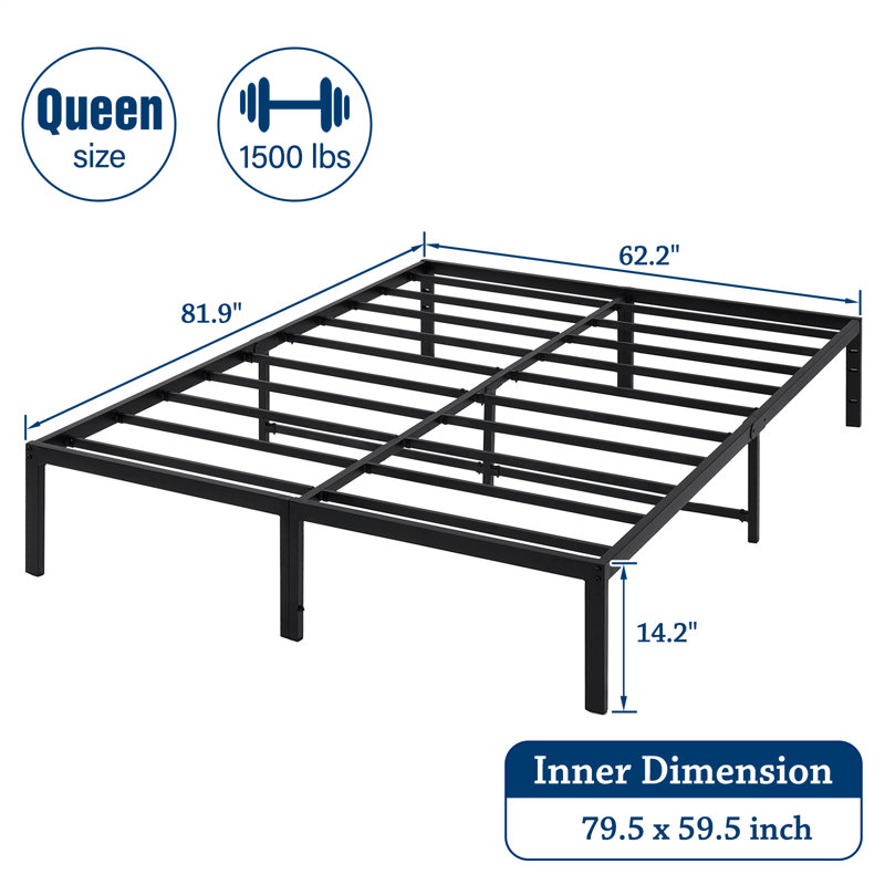 Lit en métal de 14 po compatible avec la tête de lit Dunphy, Grand