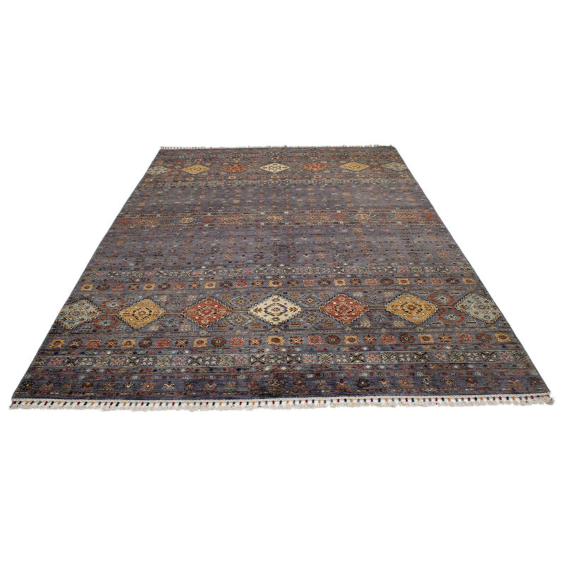 Tapis tribal gris et multicolore 7 x 10