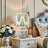 Vintage Blue And White Floral Porcelain Table Lamp With 11.81 Inch Pleated Linen Shade, Plug-In Design