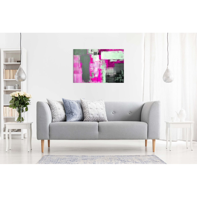 Office Abstract Art Painting - Wrapped Canvas Print, Pink, 41cm H x 61cm W