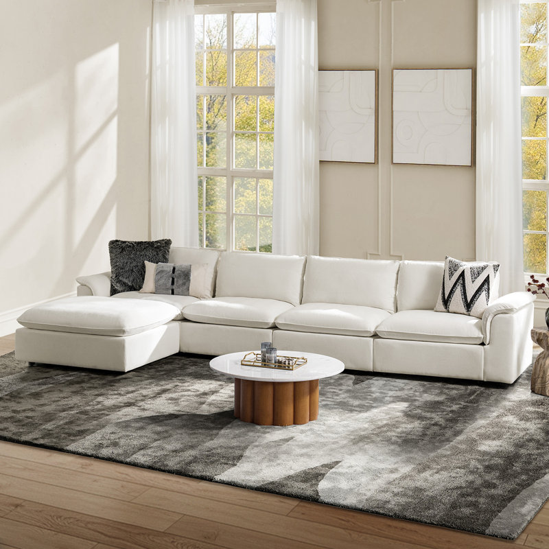 Cioffi Oversized L Shaped Modular Cloud Sectional Sofa with Removable Cushion Cover, 34.5" H x 156" W x 73" D, 4, Ivory