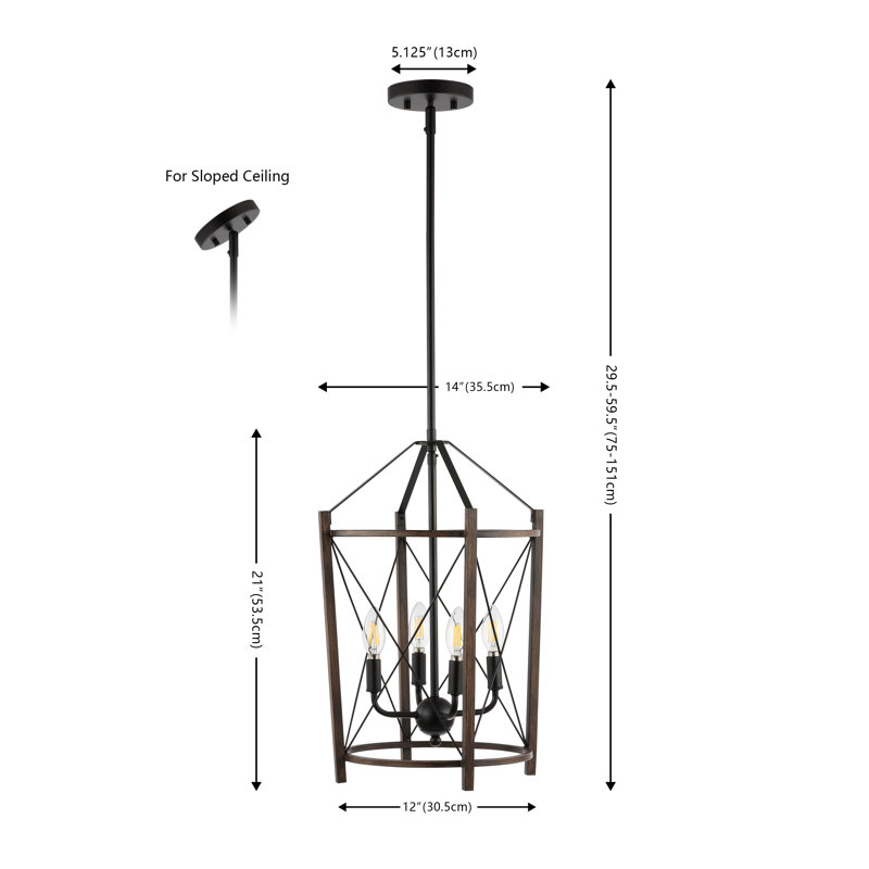 Luminaire suspendu lanterne noir / brun à 4 lumières Yat