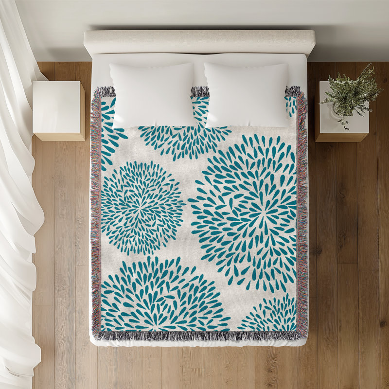Jeté floral en coton, 60 po x 80 po, Turquoise