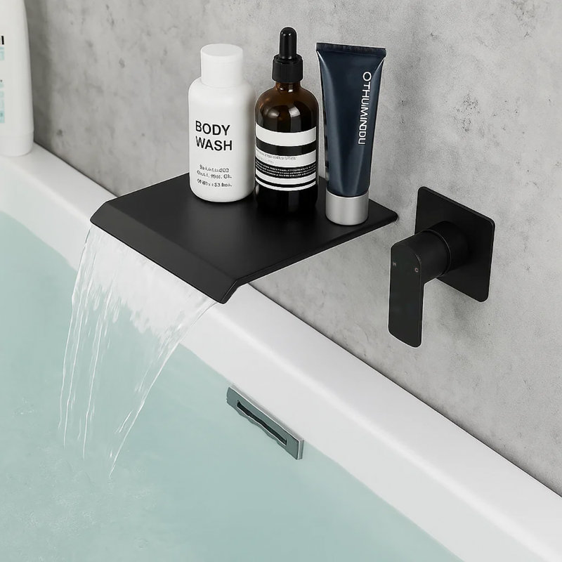 Wall Mount Bathtub Faucet With Waterfall Tub Spout,Matte Black, Matte Black