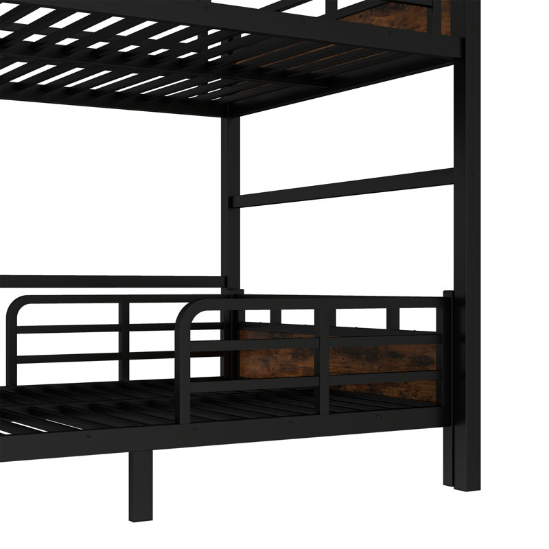 Full XL Over Full XL Metal Bunk Bed/Metal Loft Bed And Metal Platform Beds,With Raised Security Fence, Black/Vintage, Full