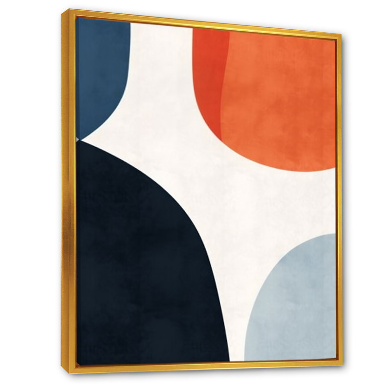 Motif boho bleu et orange minimal 3, Cadre flottant doré, H 44 po x l 34 po x P 1,5 po