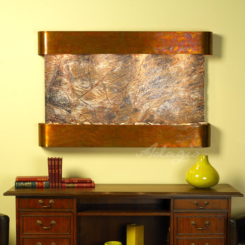 Sunrise Springs Acrylic Waterfall Fountain with Light, Rainforest Brown Marble, Rustic Copper