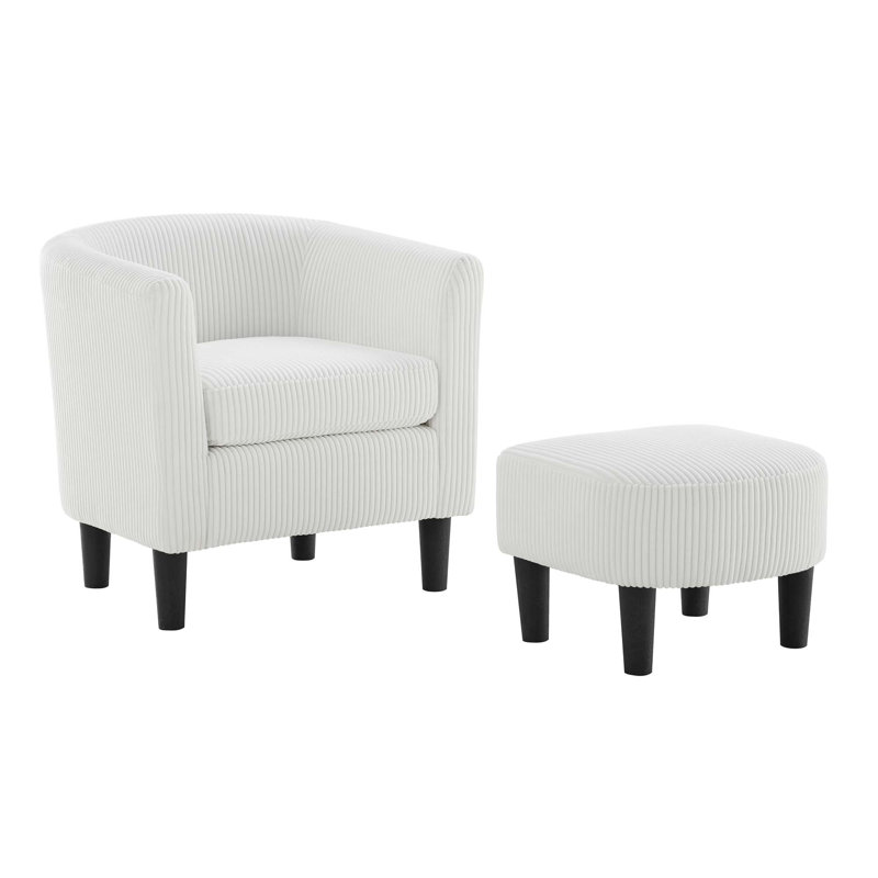 Upholstered Chair With Ottoman, White Corduroy 1