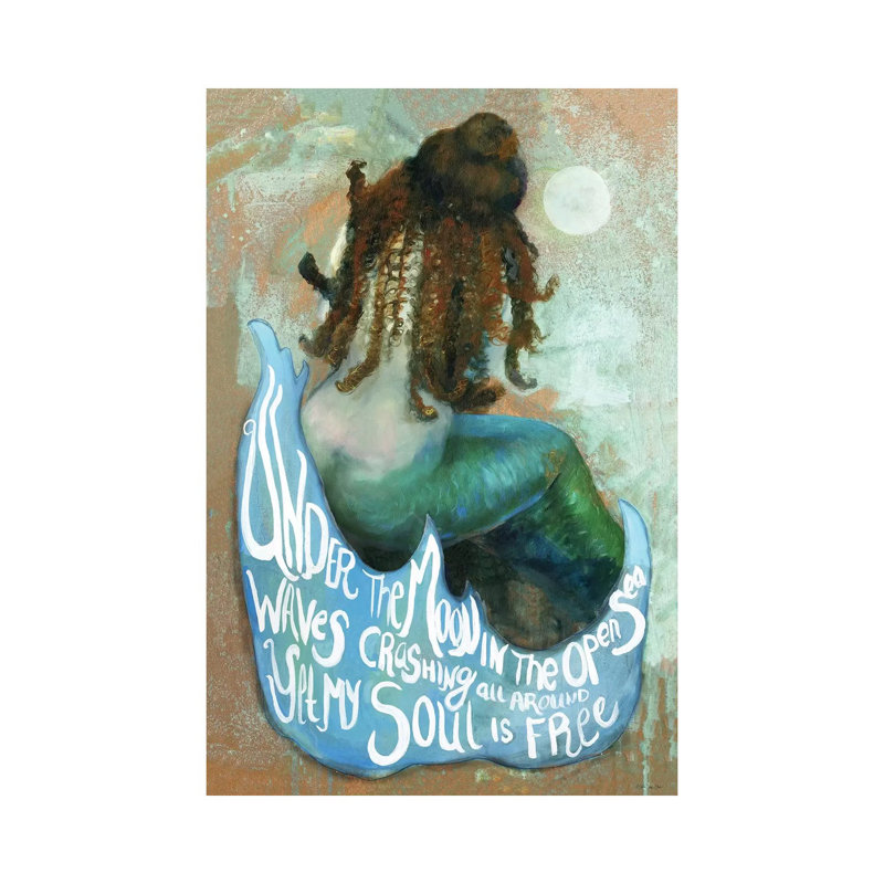 Under The Moon Mermaid - reproduction d'art sur toile tendue, H 40 po x l 26 po x P 1,5 po