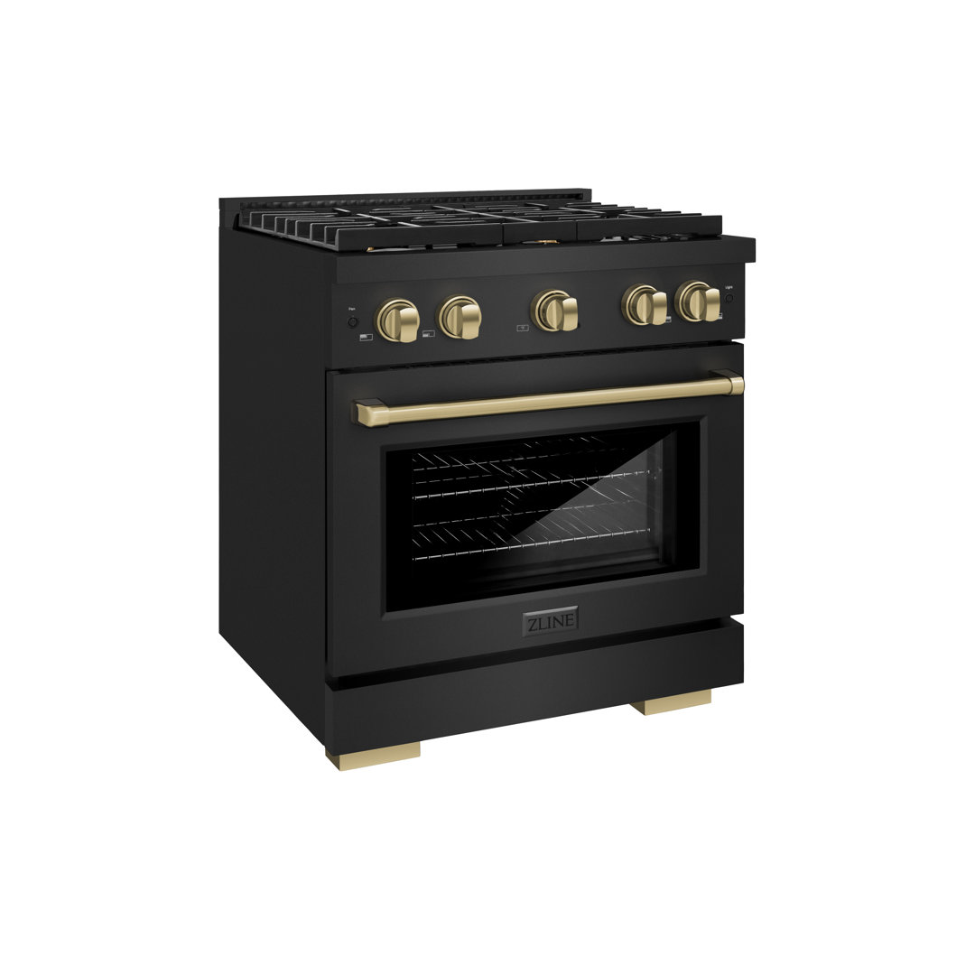 ZLINE Autograph Edition 30 in. 4.2 cu. ft. Paramount Gas Range with 4 Burner Cooktop and Convection Gas Oven in Black Stainless Steel ZLINE 