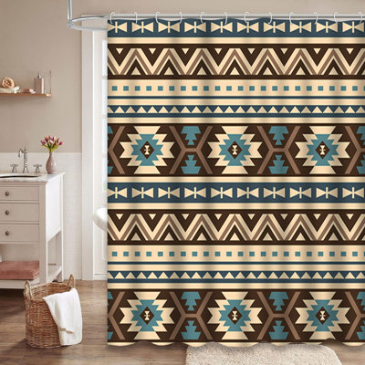 Ethnic Aztec Mexican Abstract Pattern Shower Curtain with 12 Hooks