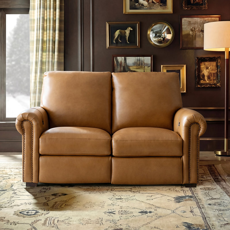 Canapé inclinable électrique en cuir véritable rembourré de duvet véritable 62,8 po, Chameau
