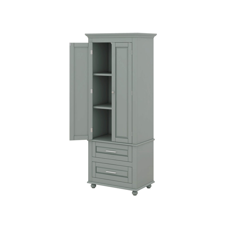 Tall Storage Cabinet With Two Drawers, Gray