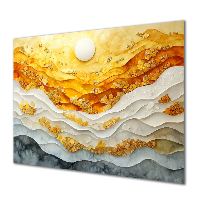 «Blue Yellow Dream Lines III - Coastal Waves», impressions sur métal, H 12 po x l 20 po