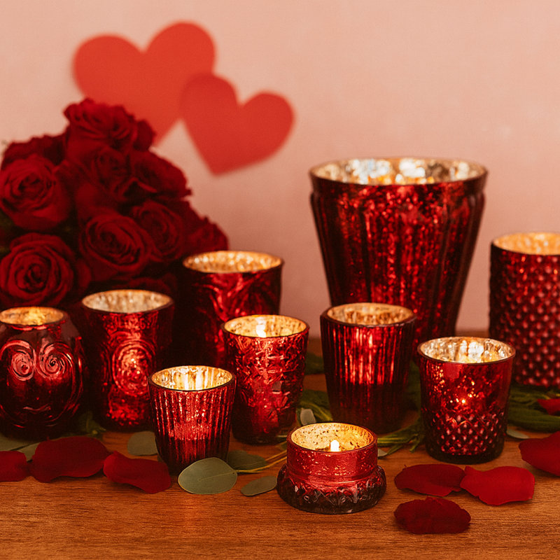 5'' H Glass Tabletop Votive Holder, Burgundy