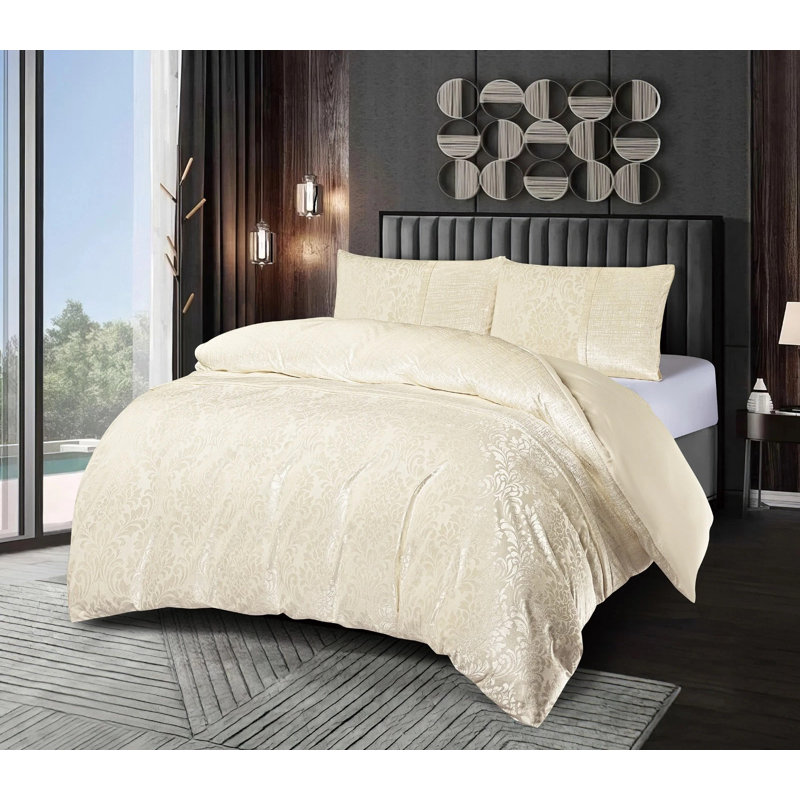 Velvet Duvet Cover, Cream, Double Duvet Cover + 2 Pillowcase