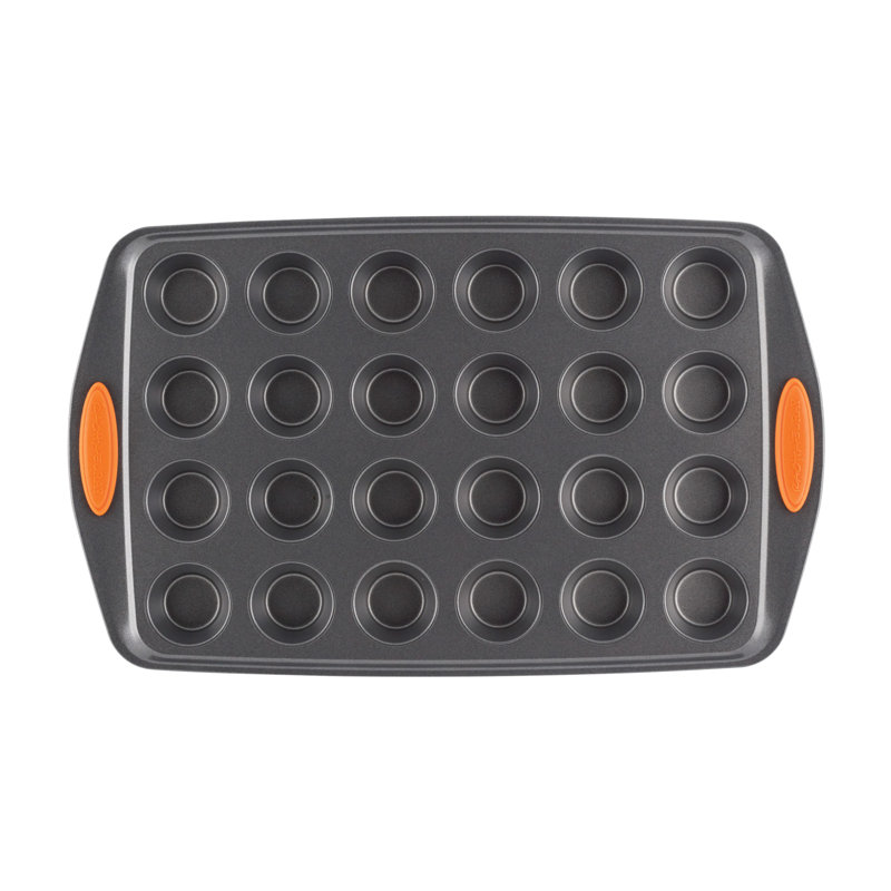 24-Cup Non-Stick Carbon Steel Mini Muffin Pan with Orange Handles