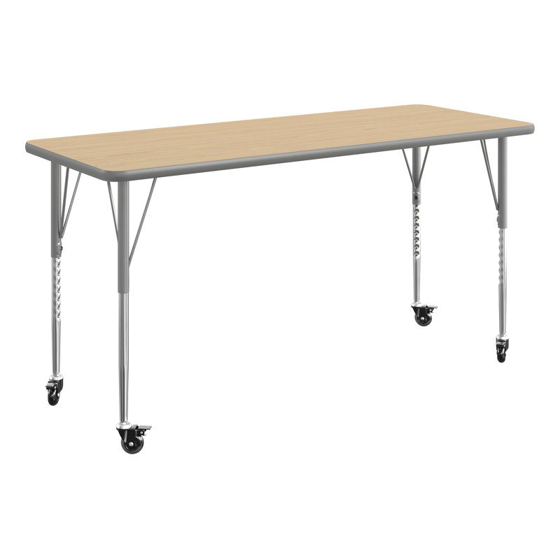Table rectangulaire commerciale à hauteur réglable avec roulettes verrouillables, Natural/Gray