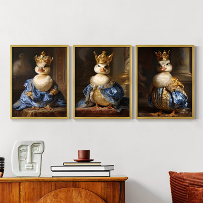 Série royale d'animaux LXV III - ensemble de 3 estampes numériques encadrées - prêt à être accroché