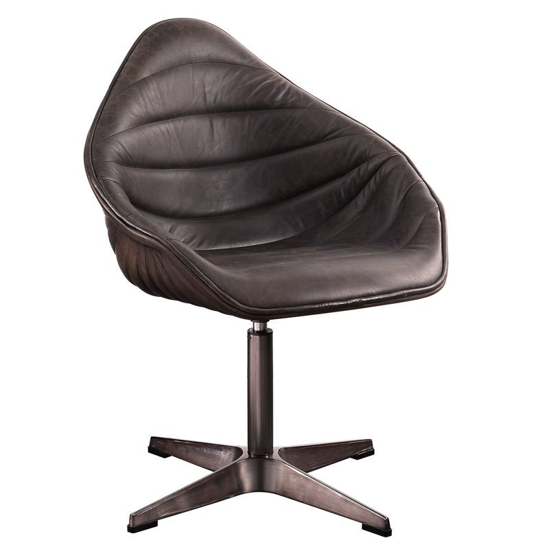 Chaise de bureau en cuir ébène pivotante, assise confortable avec fonction pivotante