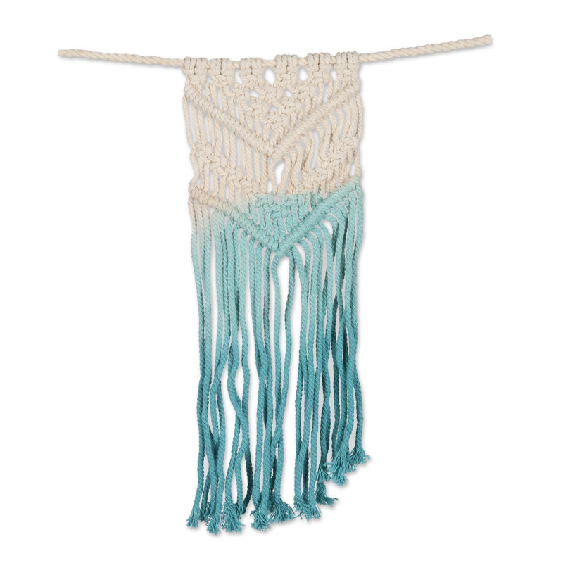 Bruant étoilé en macramé de coton, Bleu, H 11 po x l 34,5 po