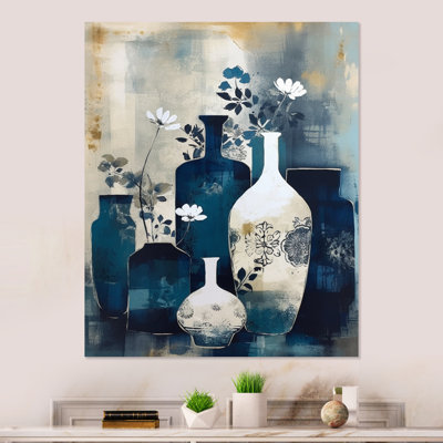 Vase en argile bleu et crème fantaisiste bleu et crème Boho
