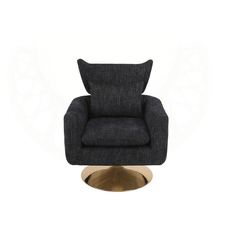 360-Degree Swivel Accent Chair with a Pillow, Black Linen