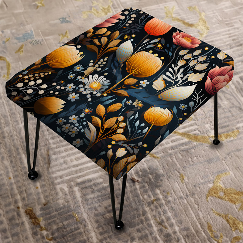 Pink And Blue Blooms Floral Pattern - Floral Rectangle Ottoman