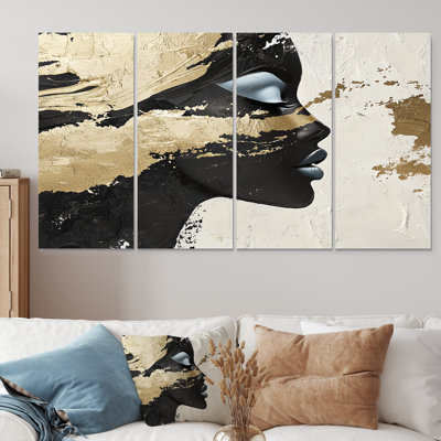 «Black Fashion and Black Fashion Gold Midnight Mirage I», ensemble d'art sur toile Fashion Woman