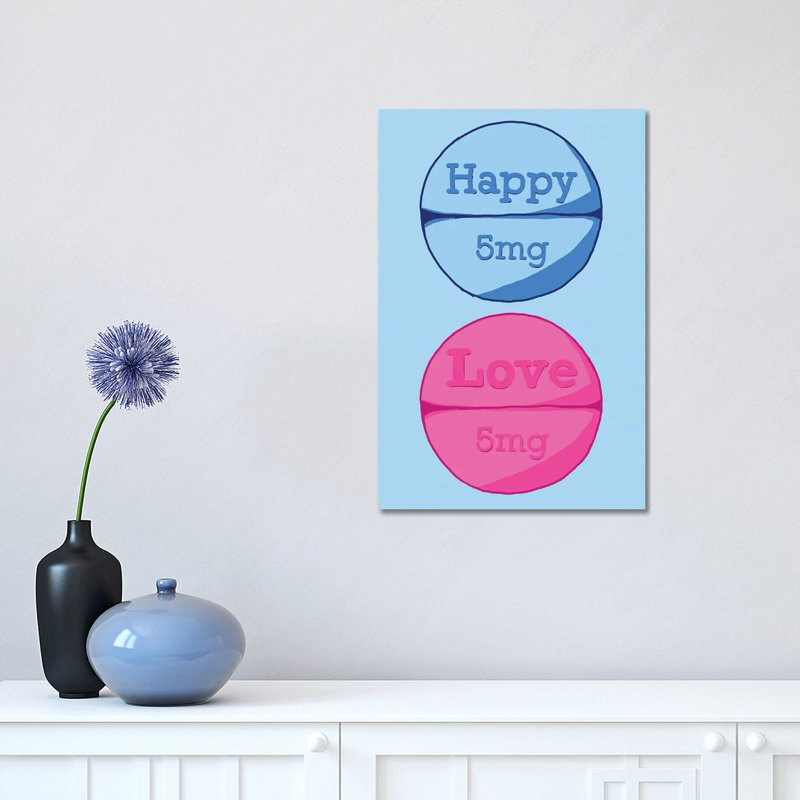 Happy Love Pill by Jaymie Metz - Wrapped Canvas Print, 30.48 cm H x 45.72 cm W