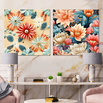 Maelia - Ensemble de 2 reproductions de toiles abstraites botaniques